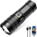 JINIU Rechargeable LED Flashlight, 10 Light Modes, Adjustable Zoomable Flashlight, Super Bright High Lumens, Tactical Flash Light, Hunting Deer, Blood Tracking, Fishing Essentials Gear (1 Pack) (Black)