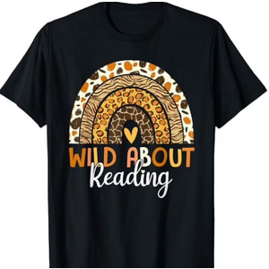 Wild About Reading Teacher Back to School Leopard Rainbow T-Shirt, S