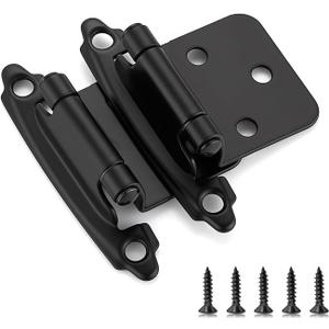 Ravinte 30 Pack (15 Pairs) 1/2" Overlay Cabinet Hinges, Self-Closing Semi-Concealed Face Mount, Matte Black Decorative Hardware with Door Bumpers for Kitchen & Cupboard Doors