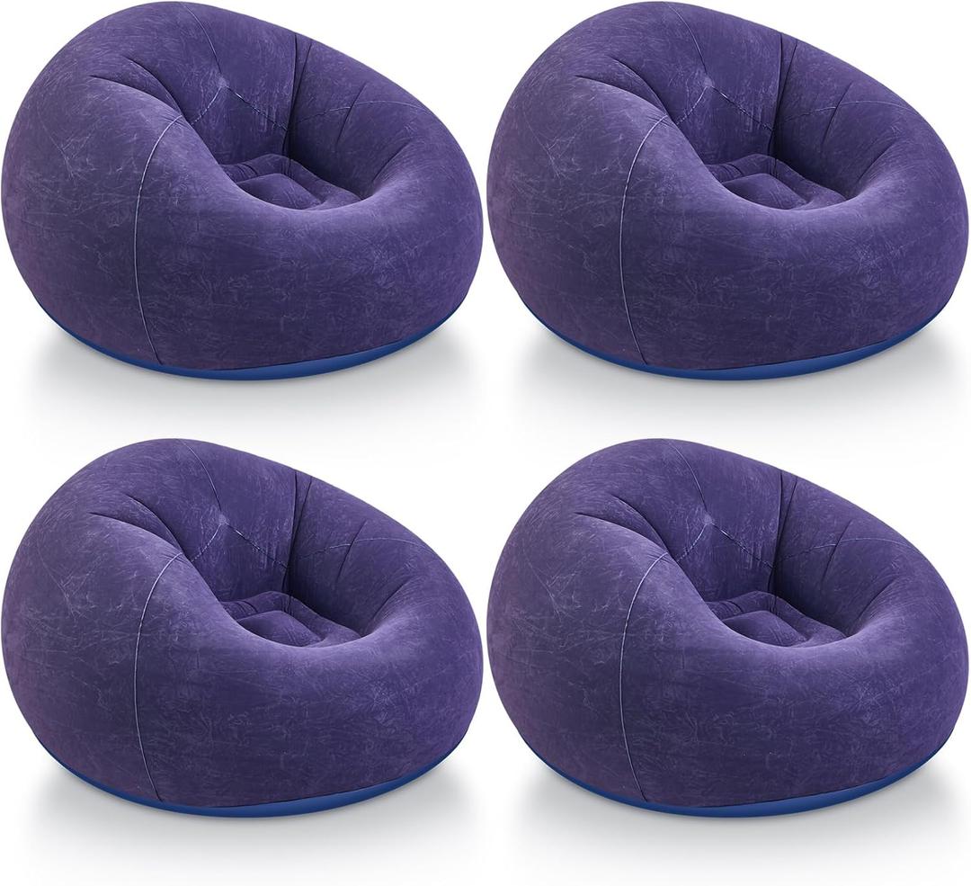 Realspring Inflatable Bean Bag Chairs Outdoor Blow up Camping Chairs Inflatable Lazy Sofa Folding Portable Bean Bag Loungers Couch for Movie Night(Blue,4 Pcs)