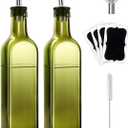 2 Pcs Green Glass Olive Oil Dispenser and Vinegar Dispenser Set with 2 Stainless Steel Pourers, 4 Labels, 1 Brush, 1 Funnel (500ml) for Kitchen, Cooking, Salad Dressing, Barbecue, Mixing
