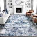 9x12 Area Rugs for Living Room: Large Washable Rug Neutral Abstract Non-Slip Low Pile Carpet for Bedroom Living Room Kitchen Office (Blue, 9'x12')