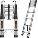 Telescoping Ladder 16.5 FT Telescope Ladder Stainless Steel, Extension Collapsible Telescopic Ladders with 2 Hooks Folding Extendable Adjustable Portable Rv Ladders for Home Roof, 330lbs Max Capacity