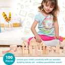 Kids Wooden Blocks - 100 Pcs - Building Blocks for Toddlers - Natural Beech Wood Blocks - Preschool Learning Toys Stacking Block