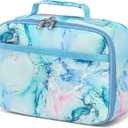 LEDAOU Lunch Bag Kids Insulated Lunch Box Girls Toddler Reusable Lunch Bag for School Picnic Hiking (Marble Blue)