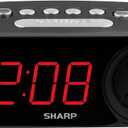 SHARP Digital Easy Read Alarm Clock with High-Speed USB Charging for Phones, Tablets - Simple Operation, Midnight Black (Black - Red Led)