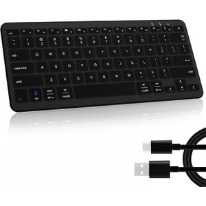 Bluetooth Keyboard, Ultra-Slim Wireless Keyboard for iPad, Rechargeable Ergonomic Computer Keyboard for iOS, Android, Windows PC Tablets Phone, Black