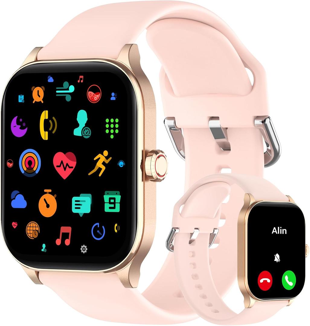 Smart Watch (Answer/Make Call), 1.85" Smartwatch for Android Phones and iPhone with Heart Rate,Sleep Monitor,Pedometer, 100+Sports Fitness Watch, IP68 Waterproof Fitness Tracker for Men Women (Light Pink)