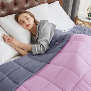 CYMULA Weighted Blanket for Adults (15lbs 60"x80" Queen Size) - Cooling Breathable Heavy Blankets for Summer Winter - Ultra Microfiber Soft Comfort Throw with Glass Beads - Gifts for Men/Women (Light Grey & Pink)