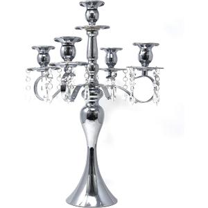 Allgala Silver Candle Holder 19" 5-Arm Silver Chrome Plated Taper Candle Holder Candlestick Candelabra