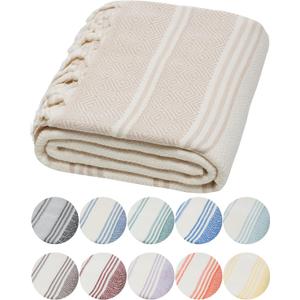 DEMMEX Organic Turkish Cotton Ultra Soft Bath Towel - Luxury Oversized Peshtemal for Bathroom, Bath Sheet - Lightweight Quick-Drying Beach Towel - Prewashed, Diamond Weave, 71x36'', White-Beige