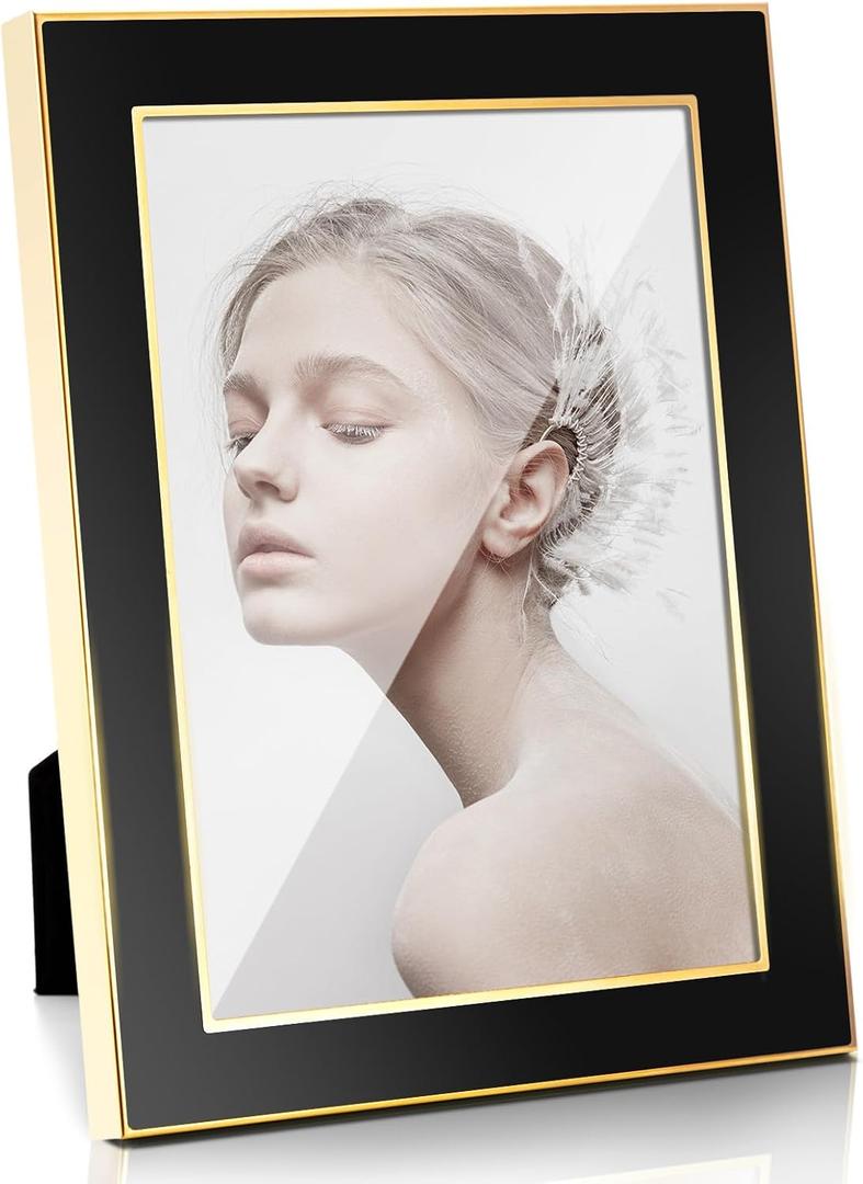TWING 8x10 Picture Frame Gold and Black, HD Real Glass Metal Photo Frames for Tabletop Display,Ideal Gift to Halloween Family and Friends