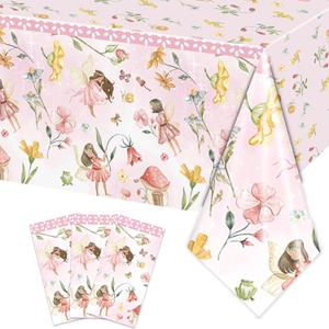 3PCS Fairy Party Tablecloth for Girls 1st 2rd First Birthday Fairies Enchanted Themed Baby Shower Party Decorations Garden Flower Table Cover-54x108IN