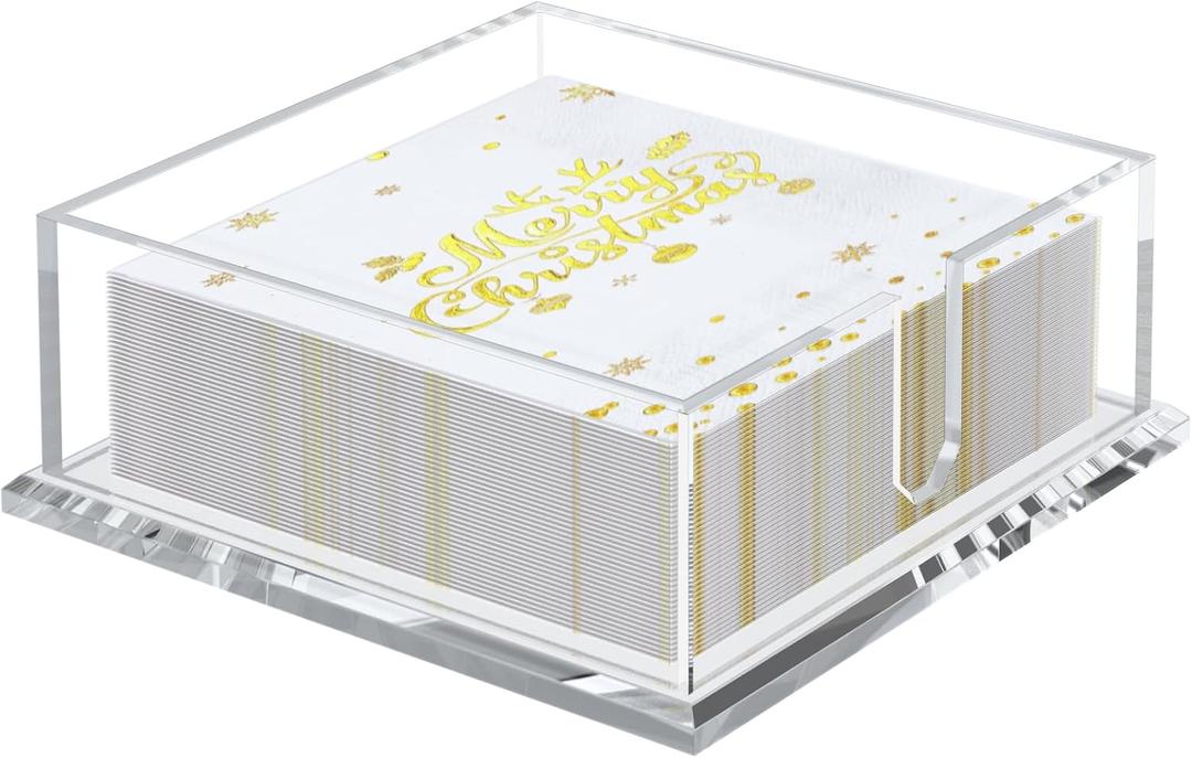 Transparent Acrylic Napkin Holder Clear Guest Paper Disposable Hand Towel Dispenser Tray Organizer For Table Home Kitchen Restaurant and Hotel Business (Square Clear 7")