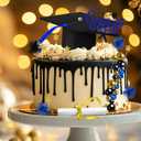 32 Pcs Graduation Cake Kit Includes Felt Graduation Cap Topper with Tassel Firework, Beads, Diploma Cake Topper for 2026 Graduate Party (Blue Gold)