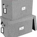 Vinyl Record Storage Box Set of 2 - for 7"/45 RPM LPs, Grey Case with Lid Holds up to 160 Albums, CD Crate Play Music Holder, File Folder Cabinet Organizer Case with Handle