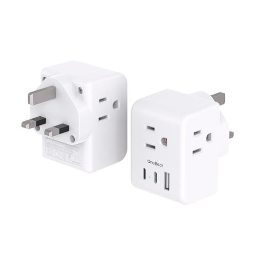 1 Pack US to UK Ireland Travel Plug Adapter, Type G Power Plug Adapter with 3 Outlets 3 USB Ports(2 USB C), European Travel Plug Adapter for USA to England London Scotland British Qatar Irish HongKong