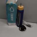 32 oz Glass Water Bottles - 1 Liter Motivational Tumbler Water Bottle Time Marker - Borosilicate Glass Water Bottle With Silicone Sleeve and 2 Lids, Handle Spout & Bamboo Straw Lid (Blue)