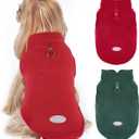 2Pack Fleece Dog Sweater Vest with Leash Ring Pullover Dog Clothes Sweaters for Small to Large Dogs with Reflective Strip Puppy Clothes Sweater Soft Lightweight Jacket for Fall/Spring/Winter (L (Back:16.54",Chest:21.26", 25-35 lbs), Red+Dark Green)