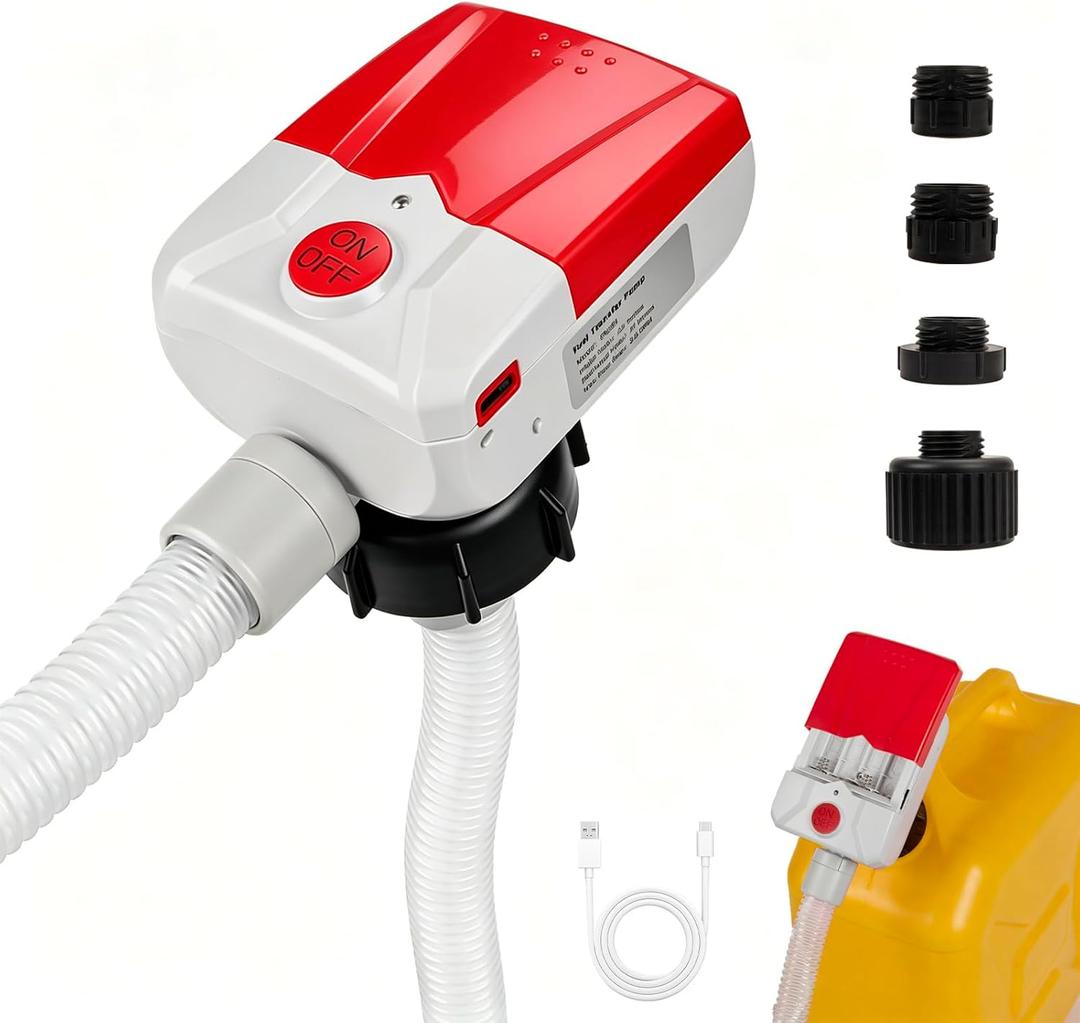 Automatic Fuel Transfer Pump with Auto-Stop, 3.8 Gallon per Min, 51'' Extra Long Hose,Battery or USB Powered, 4 Can Adapters, Fast and Safe Portable Gas Can Pump for Oil, Diesel,Gasoline.