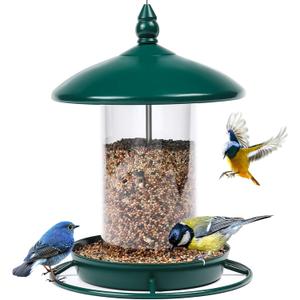 Bird Feeders for Outdoors - Metal Roof Chew Proof, 360 Feeding Perch - Wild Bird Feeders for Garden Yard. Green
