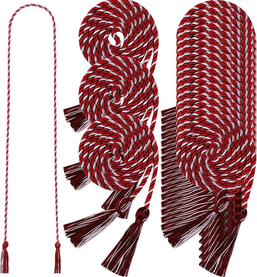 24 pcs Graduation Honor Cords 68" Grad Braided Honor Cord with Tassel Honor Rope Grad Cords Bulk for Graduation Students Bachelor Master Doctoral Gown Grad Decor (Burgundy and White)