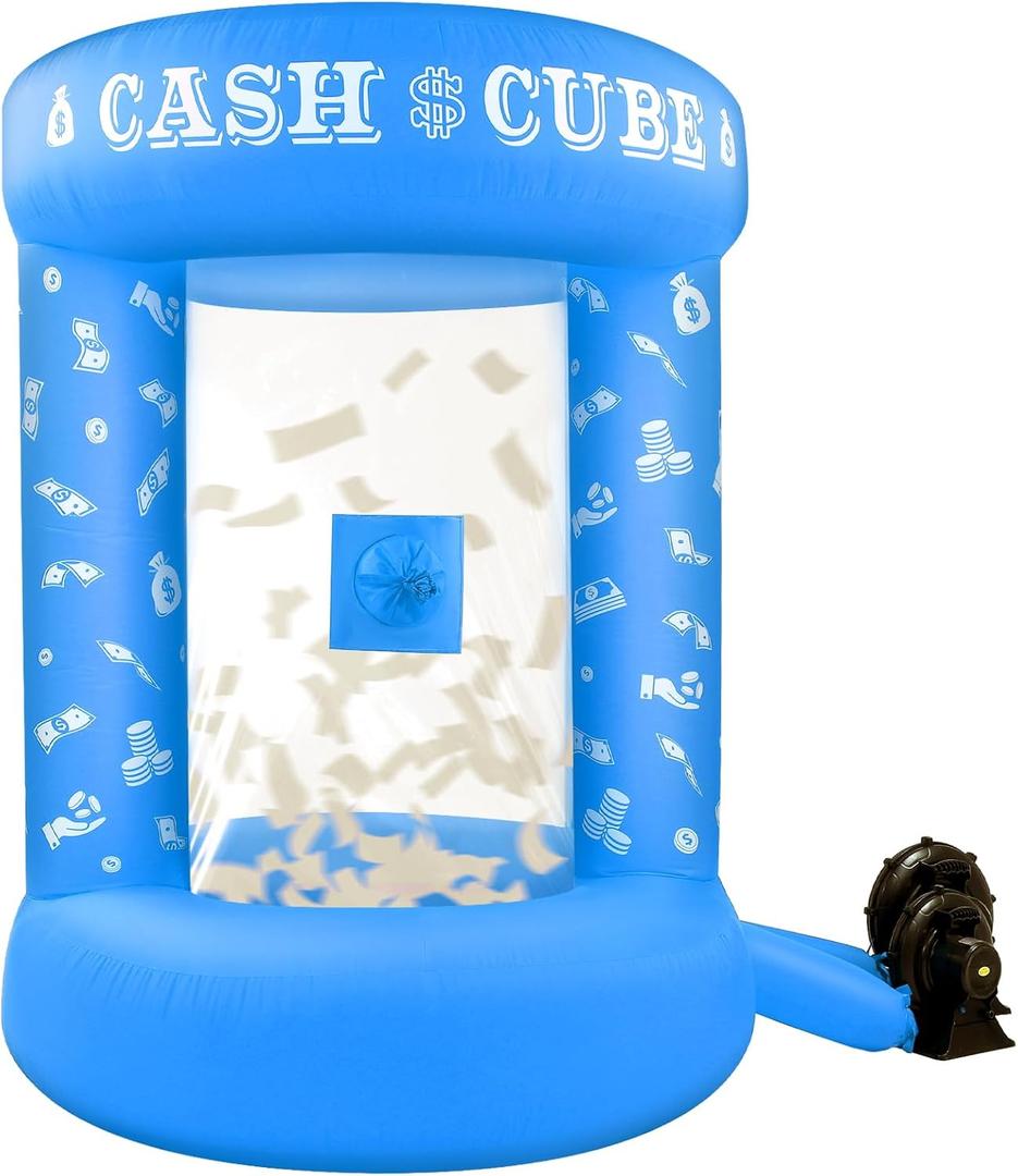 Silipull 5 FT Inflatable Cash Cube Booth Inflatable Money Machine Booth Money Blower Machine Cash Grab for Adults Game Activity Events (No Blower Included) (Blue)