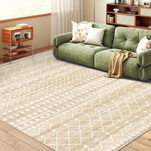 5x7 Area Rug for Living Room Moroccan Washable Rugs Non Slip Indoor Floor Carpet Foldable Large Soft Area Rug for Dining Room Bedroom with Low Pile(Beige,5'x7')