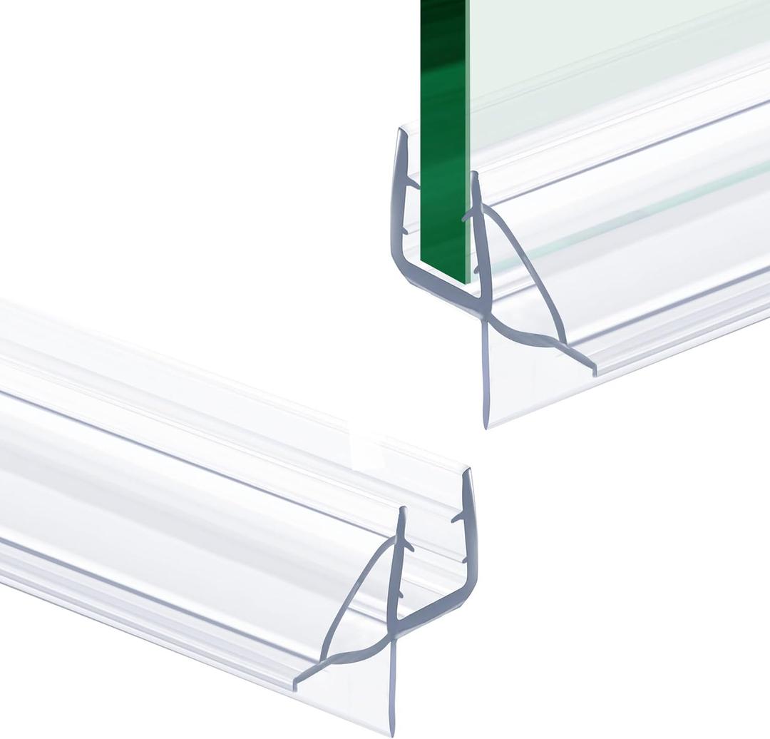 2 PCS Shower Door Bottom Seal, 1/4 X 36 Frameless Shower Glass Door Seal Strip, Clear PVC Shower Door Sweep Stop Shower Leaks, Shower Seal for 1/4 Inch (6mm) Glass (2PCS-1/4''(6mm) Bottom Seal)