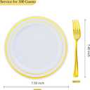 200pcs Gold Dessert Plates with Forks for 100 Guests-100pcs 7.5" Small Plastic Dessert Plates and 100pcs 7.4" Forks-Disposable Cake/Appetizer/Salad Plate for Wedding/Birthday/Party