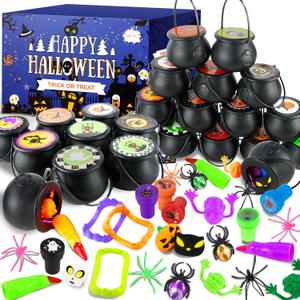 216 Pcs Halloween Party Favors 24 Pack Prefilled Small Plastic Witch Cauldron Halloween Toys in Bulk Halloween Prizes Gifts Trick or Treat Toys Prizes Rewards Gifts Miniatures for Kids