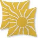 Summer Pillow Covers 18x18 Inch Set of 2, Yellow Sun Decorations Outdoor Throw Pillows Boho Summer Sunshine Sunrise Pillowcase Linen Decor Square Modern Farmhouse Cushion Case for Couch Sofa