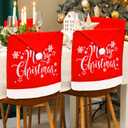 Christmas Chair Covers Set of 4 Santa Hat, Silver Glitter Print, High Resilience Pompon on Top, Size 25"x20", Christmas Decorations Indoor for Dining Room, Christmas Party Decorations