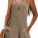 Ekouaer Women Summer Casual Sleeveless Rompers Spaghetti Strap Shorts Overalls Boho Floral Outfits 2025 Jumpsuit With Pockets (Large, Coffee Grey)