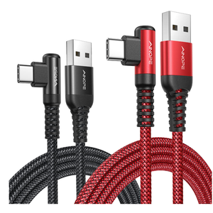 AINOPE USB to USB C Cable [2Pack, 6.6ft] 3.1A Type C Charger Fast Charging, Right Angle USB C Cable for iPhone 17 Carplay Cable, Galaxy S10+ S10 S9, Note 10 9, LG V30, Moto, iPhone 16 15 Charger Cord