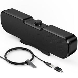 Cirqon Computer Speakers for Desktop PC, Easy Volume Knob, Sturdy Clamp, Basic Sound, Laptop Speakers with Compact Design, USB/USB C Adapter for Power and Audio(Black)