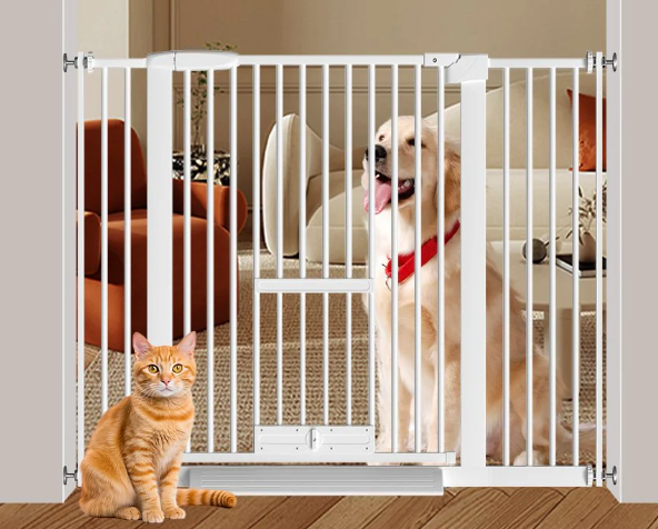 28 W × 40 H inch Tall Safety Gate With Narrow Bar Spacing With Pet Door