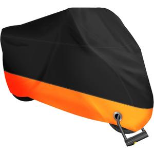 XYZCTEM Motorcycle Cover,All Season Black&Orange Waterproof Outdoor Sun Motorcycle Cover,Fits up to 108" Motors