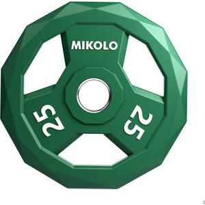 Mikolo Olympic Weights Set 2-Inch Rubber Plates, 12-Sided Non-Roll Rubber Grip with 3 Handles for Home Gym, Strength Training 25 LB Singl
