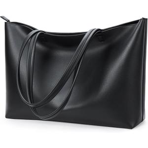 KALIDI Tote Bag Zipper Shoulder Bag Faux Leather Purses Satchel for Women Casual Handbag Work Dating College (One Size, Black)