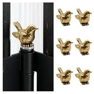 Jevuoyee 6 Packs Magnetic Door Hinge Toppers, Vintage Brass Hinge Head Decorative Topper, Finish Decor for Door, Drawer, Cabinet Hardware, Table, Shelf, Car (Sparrow)