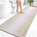 OLANLY Bathroom Runner Rugs 59x24, Soft Chenille Striped Bath Rugs, Beige