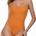 GUXIMIAR Women’s Lace Body Suits Square Neck BodySuit Sexy Backless Thong Cami bodysuit Spaghetti Strap Going Out Tops L Orange