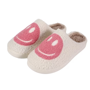 Cute Kids Slippers for Girls Boys Soft Winter Warm Slip-on Toddler Slippers Memory Foam Fuzzy Happy Face House Shoes Little/Big Kid 40-41
