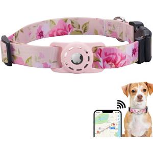 Dog Collar, Compatible with AirTag, Polyester Pet Cat Puppy Collar for Small, Medium, Large, & Extra Large Dogs, Pink Rose, S: 9.8''-15.7'' Neck