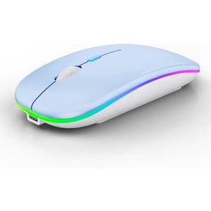 WREANU Wireless Bluetooth Mouse Rechargeable Laptop Mice with LED Lights Silent Slim Use(BT5.2 and 2.4G Portable USB) Dual Mode Computer Mouse for Laptop/iPad/Tablet/Apple/Computer/Mac (Blue)
