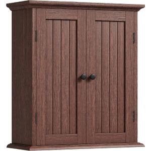 ChooChoo Bathroom Wall Cabinet, Over The Toilet Space Saver Storage Cabinet, Farmhouse Medicine Cabinet with 2 Doors and Adjustable Shelves, Cupboard, Walnut, 8.8"D x 21.1"W x 24"H