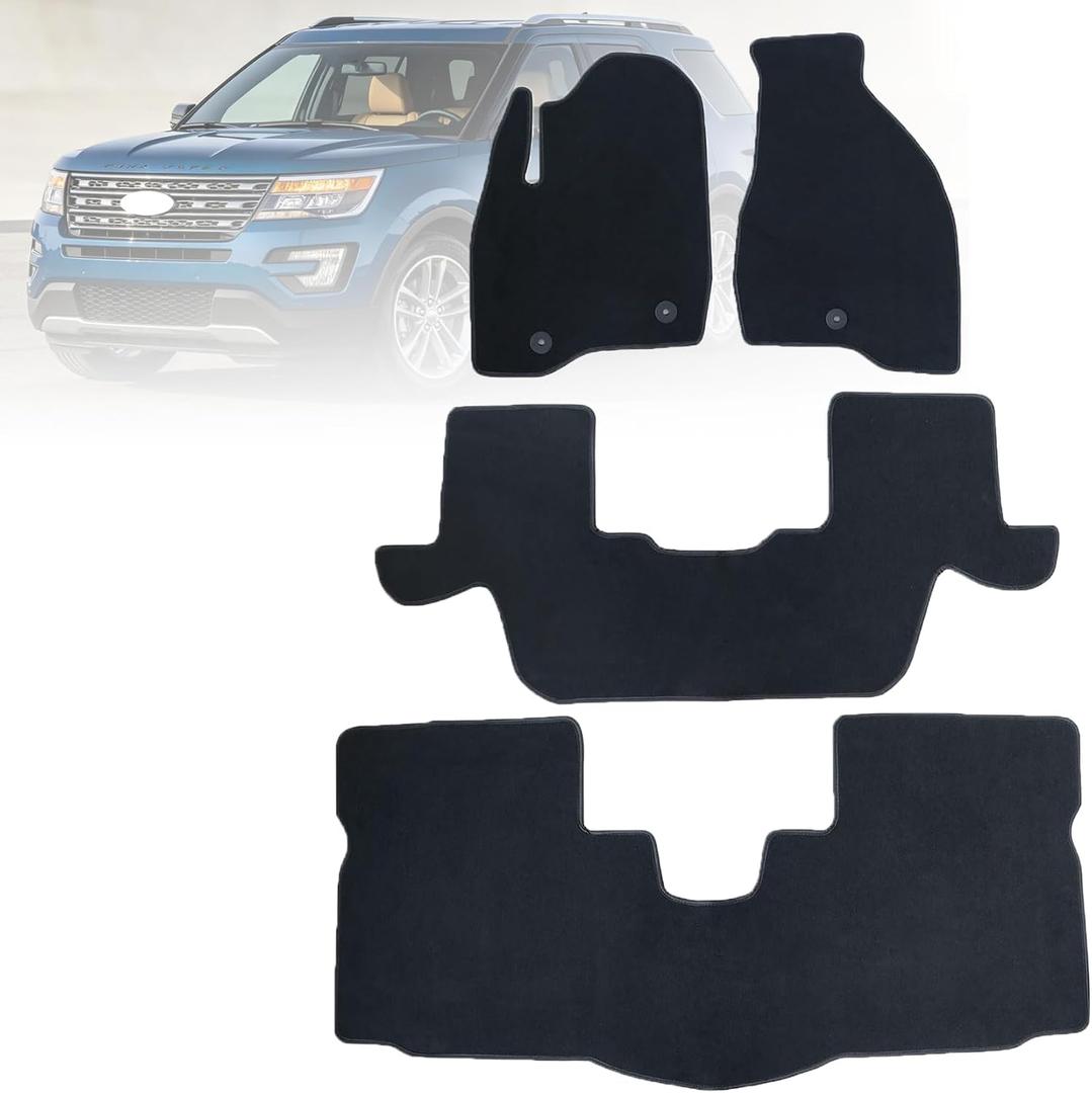 Mythoria Custom Fit Car Floor Mats Fit for Ford Explorer 2011 2012 2013 2014, Waterproof Velour Carpet Full Set, All-Weather Protection, with Anti-Slip Buckle, Odorless, Black