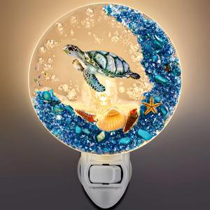 Hortsun Plug in Seashell Night Light Ocean Sea Animal Decorative Night Light Plug in Beach Lamps Vintage Ocean Lamps for Adult for Home Bedroom Living Room Bathroom Wall (Sea Turtle)