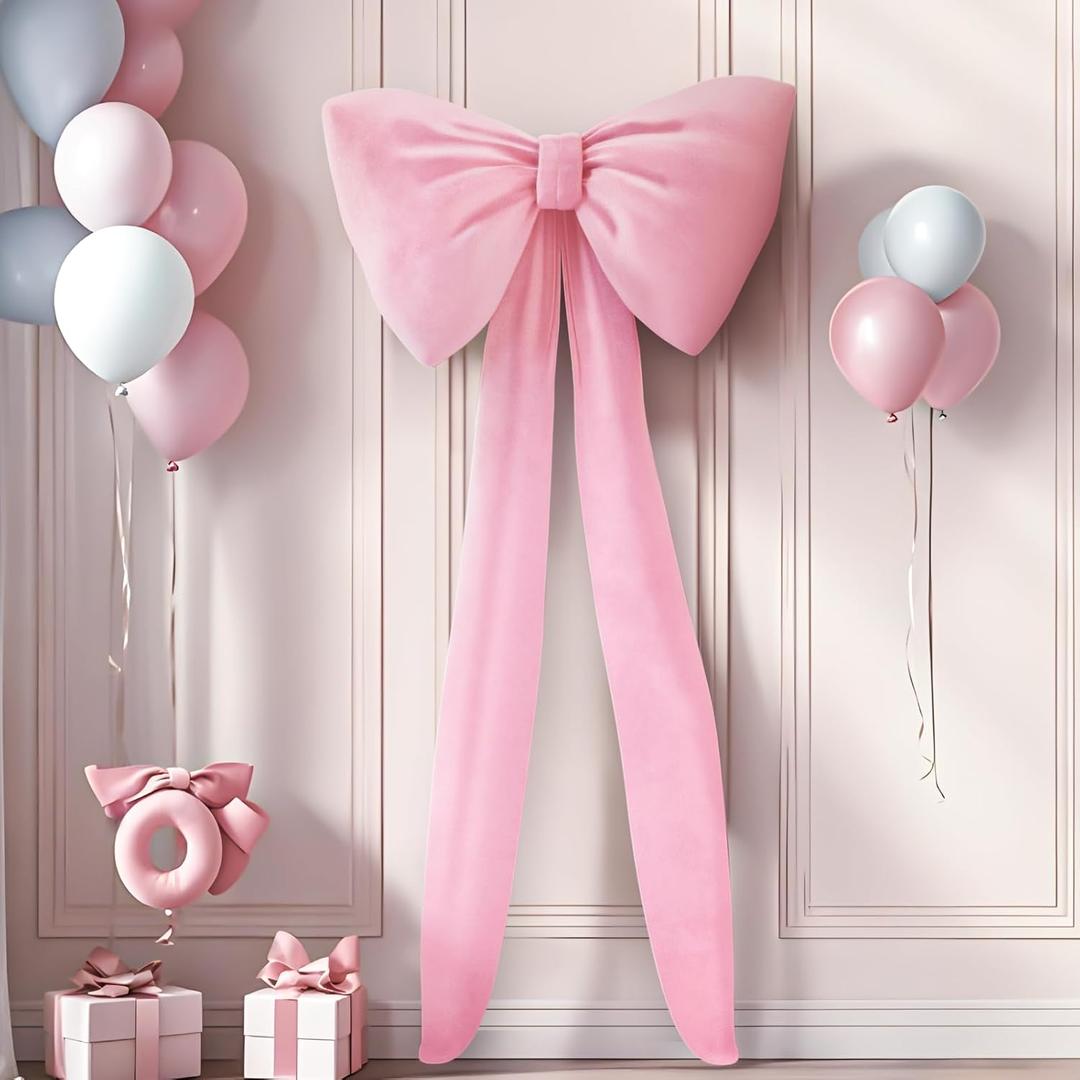 Pink Bow Birthday Decorations Coquette Party Backdrop Big Bow Themed Room Large Bows Wall Decor Ormanents Giant Door Velvet Wedding Engagement Bachelorette Baby Shower Bridal Christmas Tree Decoration